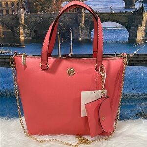 Anne Klein Pink and Gold Satchel with Structured Design
